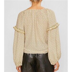 Max Studio Women Top Long Sleeve Polyester Multi Boho Blouse Shirt‎  Size M